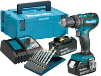 MAKITA Wiertarko-wkrętarka 18V 2x3,0Ah DHP485RFJ + zestaw wierteł 3-10 mm