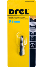 DREL Wiertło pogłębiacz fazownik do drewna metalu 6 mm uchwyt HEX 1/4 1006