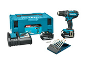 MAKITA Wiertarko-wkrętarka 18V 2x3,0Ah DHP482RFJ + zestaw wierteł 8 szt.