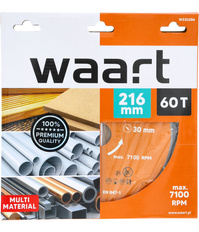WAART Piła tarcza widiowa do pilarki 216x30 mm 60Z drewno alu metal W23U286