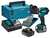 MAKITA Wiertarko-wkrętarka akumulatorowa 18V DDF458RTJ + zestaw wierteł