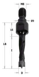 CMT Wiertło nieprzelotowe z gwintem LH D=8 I=30 LB=45 S=M8/M9 352.080.12