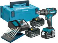 MAKITA Wiertarko-wkrętarka udarowa 18V 3x3,0Ah DHP485RF3J + wiertła 8szt